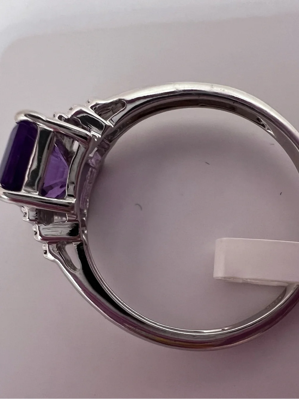 Genuine Amethyst Emerald-Cut Cocktail Ring set in .925 Sterling Silver - Size 7